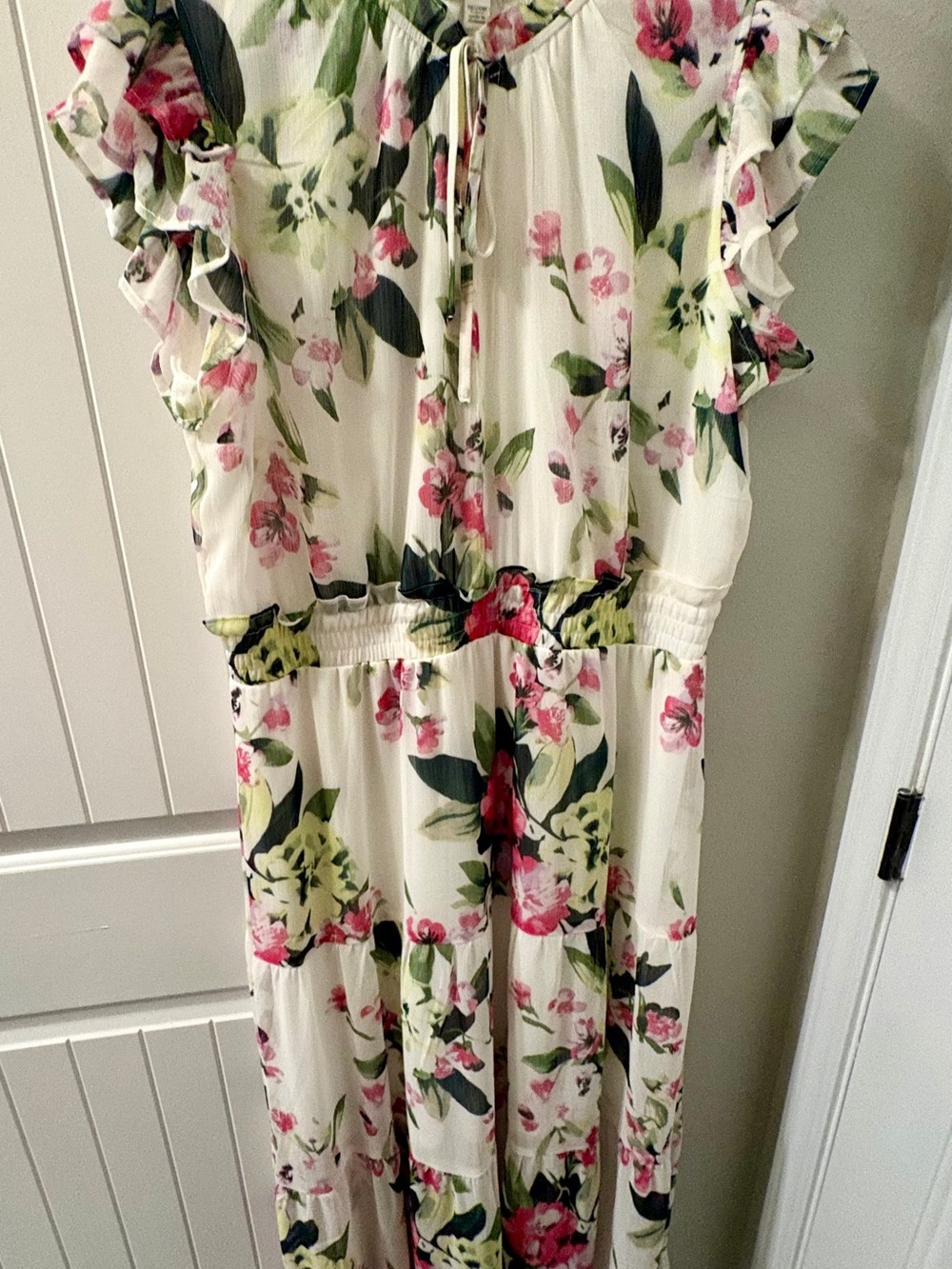 Cato Cream Maxi Dress with Pink and Green Floral Print